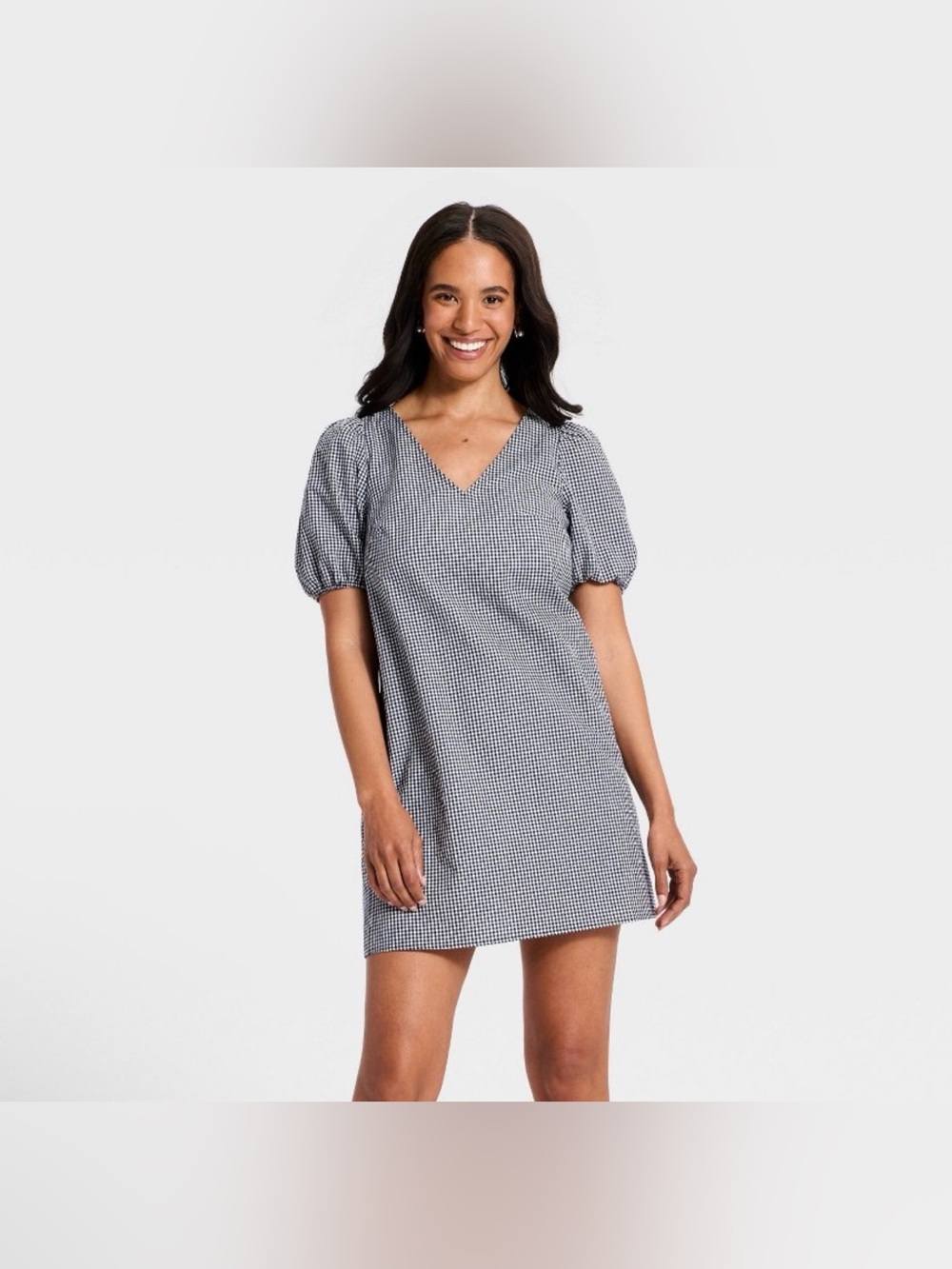 Women's Puff Sleeve Mini A-Line Dress - A New Day™ Gingham XL